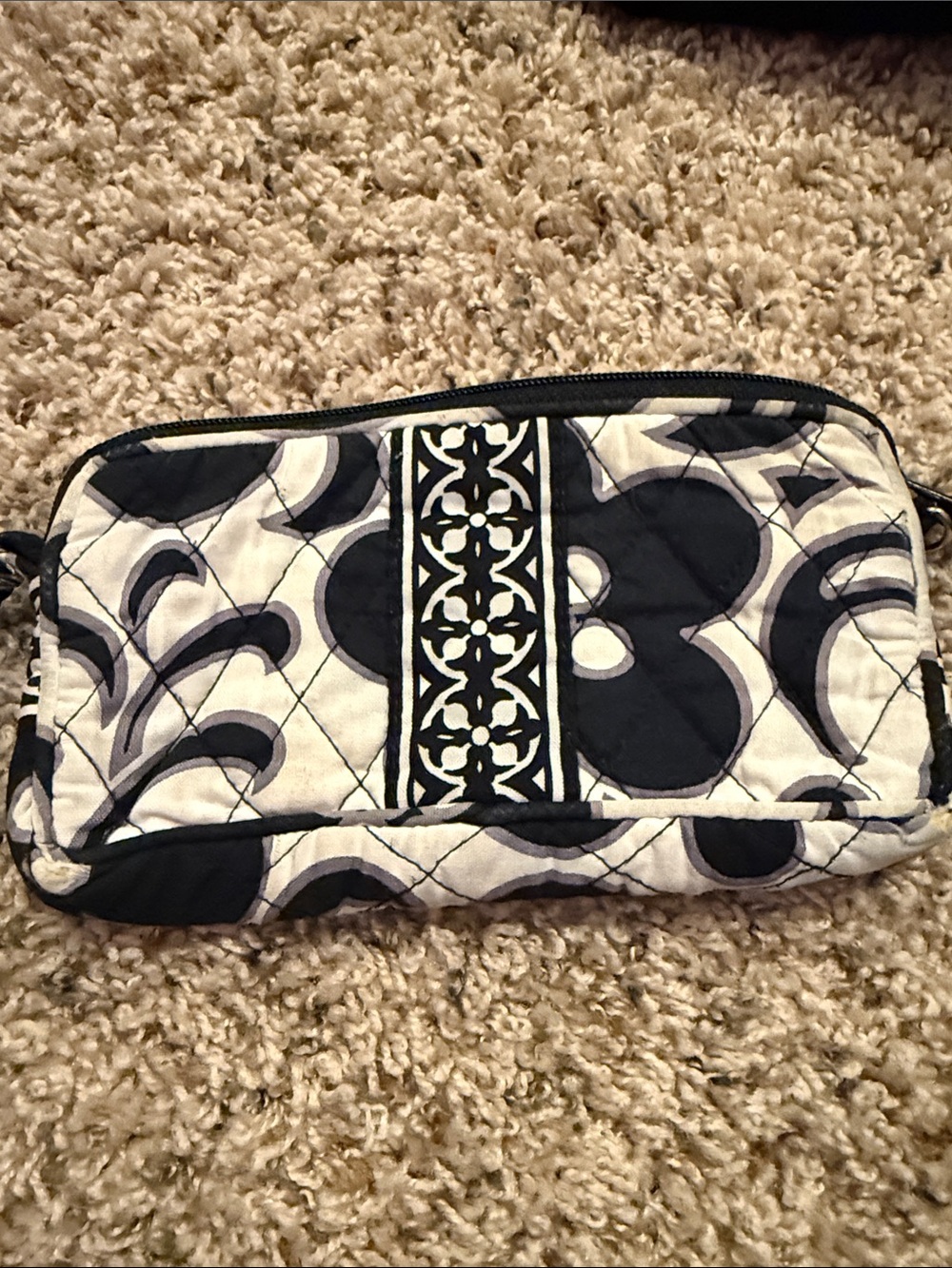 Vera Bradley Black and White Quilted Wristlet with Scroll Accent
